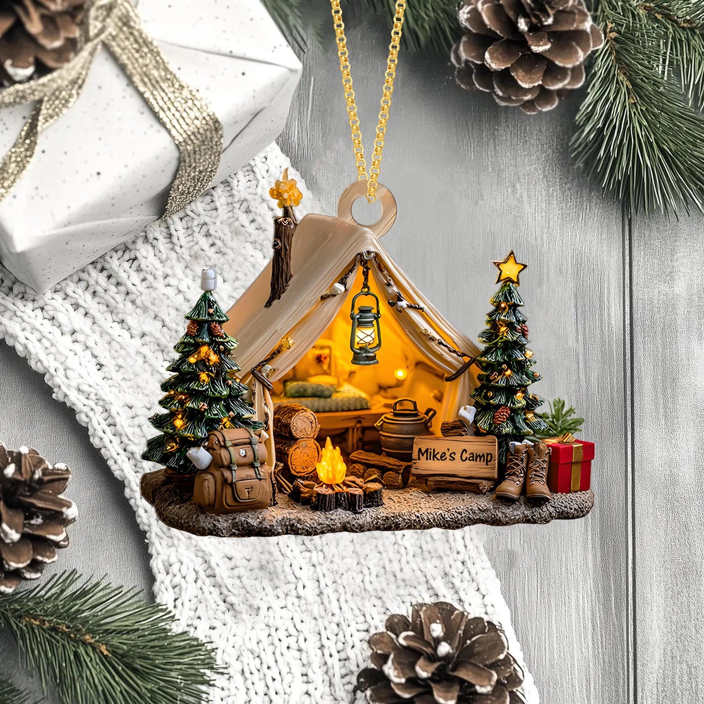 Personalized Name Camping Ornaments for Christmas Tree 2025, Camper Christmas Ornaments, Xmas Decoration, 2D Flat Acrylic Christmas Ornament