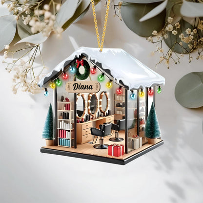 Personalized Hair Salon Christmas Ornament, Hair Salon 2D Flat Xmas Tree Decor, Acrylic Christmas gift, Gift For Hairdresser, Gift For Her