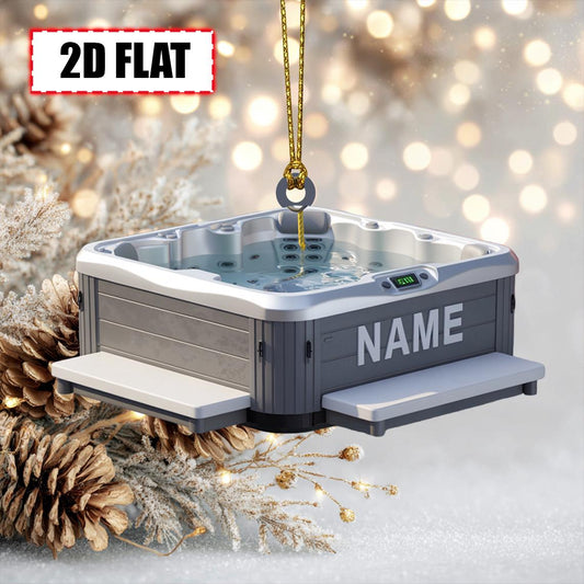 Personalized Hot Tub Christmas Ornament Tree Hanging Decor Flat 2D Acrylic Custom Spa Gift for Relaxation Lovers, Pool Owners, Family Friend