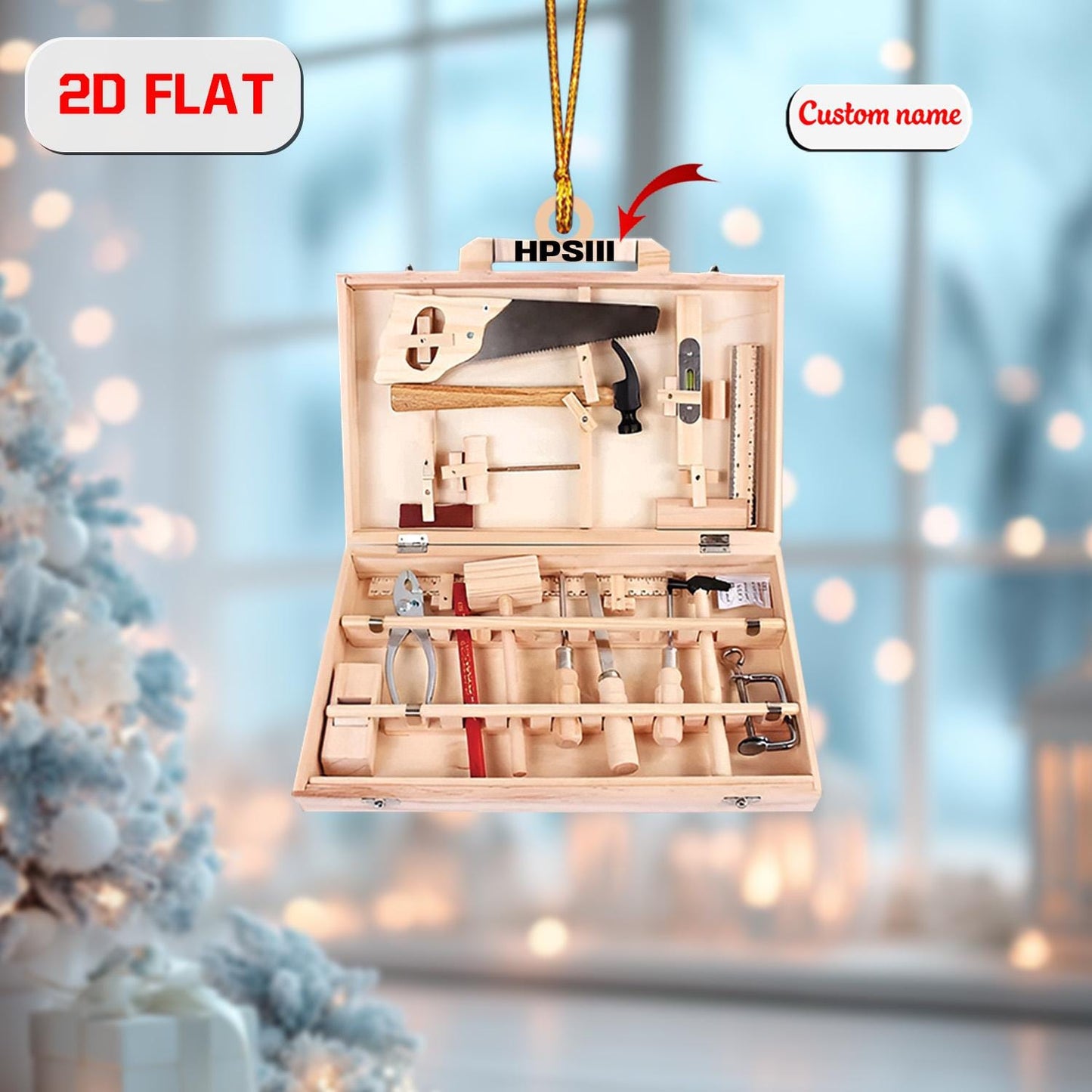Personalized Toolbox Ornament Custom Name, Acrylic Christmas Decoration, Carpenter Gift, Woodworker Ornament for Handyman, Builder or Dad