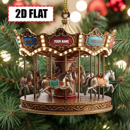Personalized Carousel Christmas Ornament Tree Hanging Decor Flat 2D Acrylic Custom Merry-Go-Round Gift for Kids, Families, Amusement Park