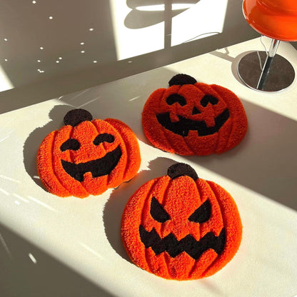 Halloween Pumpkin Coasters: Tufted Mini Rugs, Spooky Decor