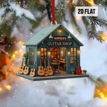 Personalized Guitar 2D Flat Ornament, Custom Guitar Shop Christmas Tree Ornament, Music Home Decor, Gift for Music Lovers, Guitar Players