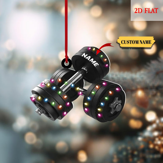 Personalized Dumbbell Ornament, Custom Gym Gift for Fitness Lovers, Workout Christmas Tree Decoration, Gym lover Christmas ornament,gym gift