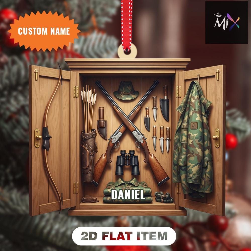 Personalized Hunting Cabinet Christmas Ornament, Hunting Gear Holiday Tree Decoration, Xmas Tree Decor, Gift For Him