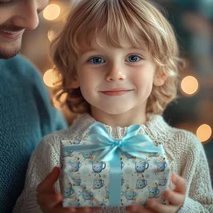 Blue Cocoa and Snowflakes Wrapping Paper: Perfect for Babies and Children, Custom Christmas Wrapping Paper, Unique X-mas paper, Modern Gift