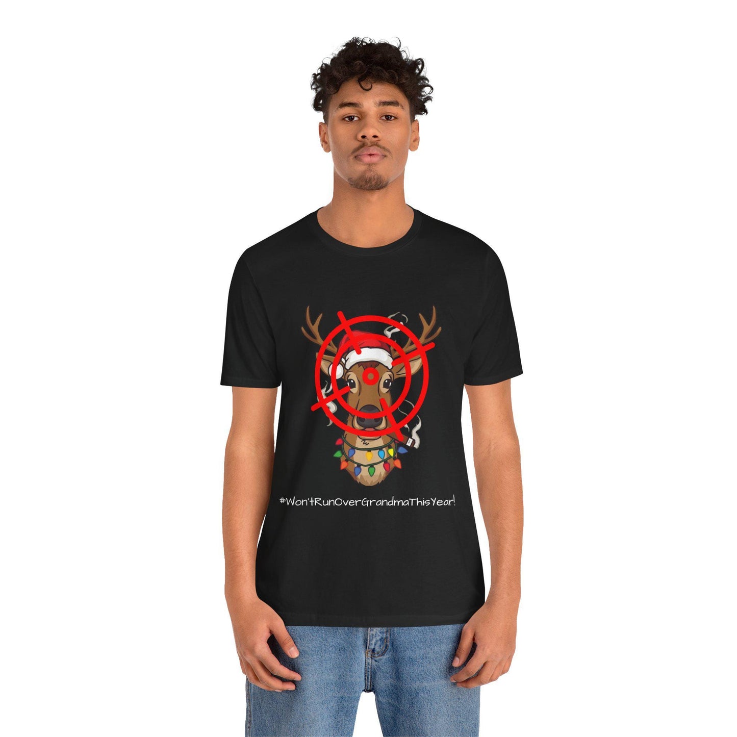 Funny Christmas Tee for Grandma, Holiday Gift, Unisex Short Sleeve Shirt, Cute Reindeer Design, Family Celebration Apparel