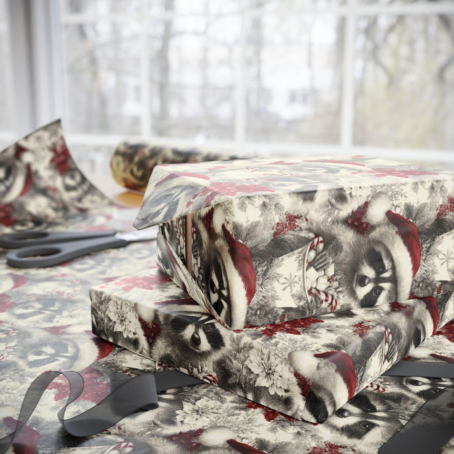 Christmas Raccoon Wrapping Paper: Funny Christmas Gift Paper, Perfect for Men Gift, Birthdays, Parties, Gift Wrap, and Festival Celebrations