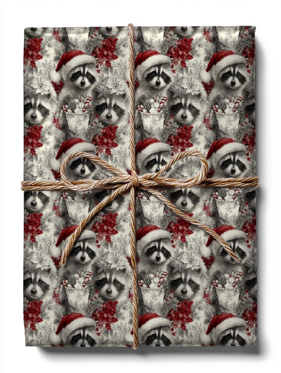 Christmas Raccoon Wrapping Paper: Funny Christmas Gift Paper, Perfect for Men Gift, Birthdays, Parties, Gift Wrap, and Festival Celebrations