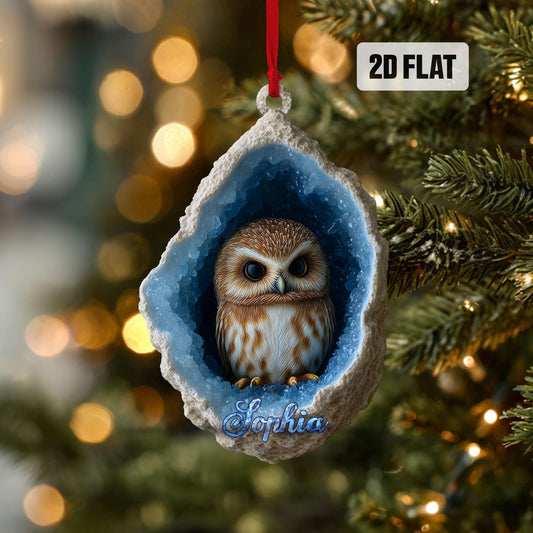 Personalized Owl 2D Flat Ornament, Owl Rearview Mirror Car Accessories, Owl Christmas Ornament, Bird Decor, Gift for Owl Lover, Animal Lover