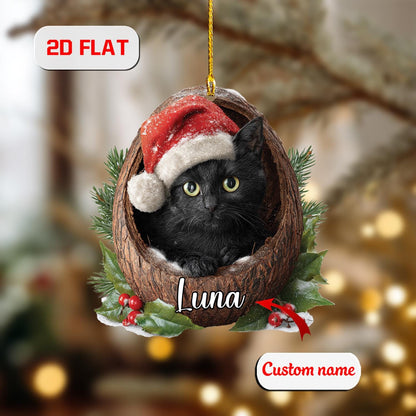 Custom 2D Cat Ornament – Personalized Black Kitten in Christmas Nest Acrylic Decoration, Cute Pet Lover Gift, Unique Holiday Keepsake 2025