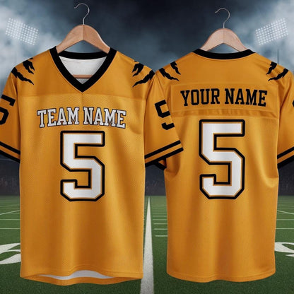 Personalized America Team Football Jersey, Orange Football Jersey With Team Name Number, America Football Jersey, Football Game Day Jersey