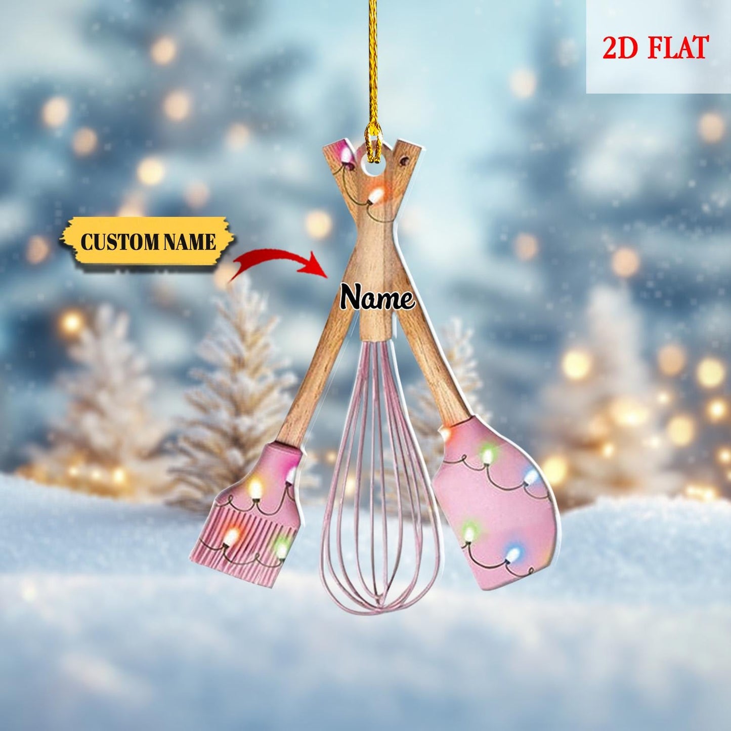 Personalized Kitchen Utensils Set Christmas Ornament, Cooking Lovers Christmas 2D Flat Ornament, Chef Christmas Decor, Kitchen Decor