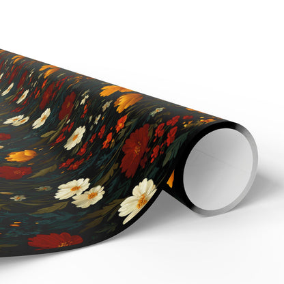 Flowers in Black Wrapping Paper - Perfect for Baby Showers, Birthdays, Parties, Gift Wrap, and Festive, Boho gifting, Floral wrapping paper