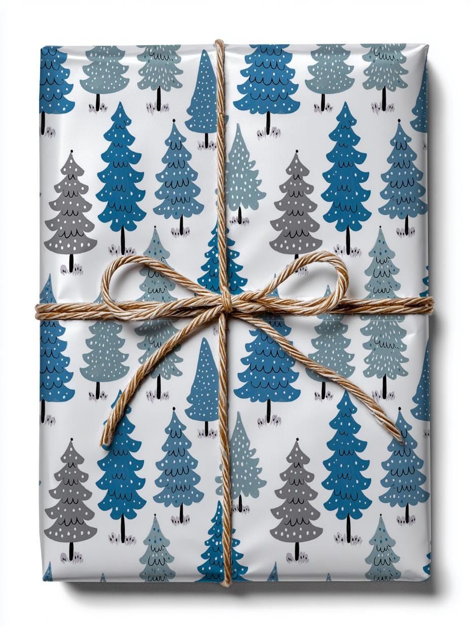Blue Christmas Trees Wrapping Paper - Perfect for Baby Showers, Birthdays, Parties, Gift Wrap, and Celebrations,  Unique Gift Giving