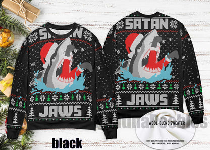 Santa Jaws Shark Men's Ugly Sweater Ugly Sweater, Santa Jaw Christmas Sweater – Unisex Funny Sweater for Family, Christmas Ugly Sweater