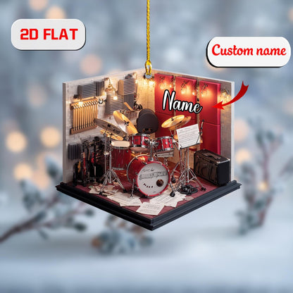 Personalized 2D Drum Ornament, Custom Musician Gift, Acrylic Drum Set Christmas Decor, Unique Holiday Keepsake for Drummers & Music Lovers