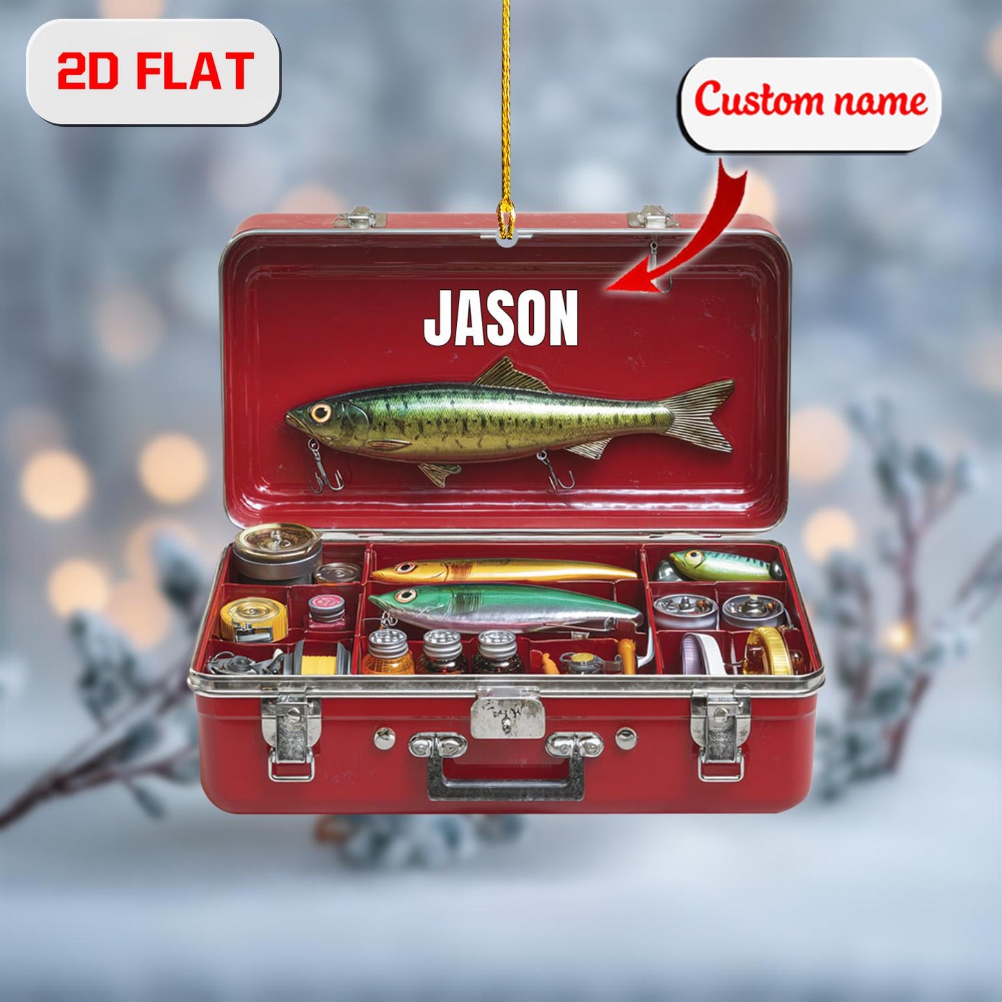 Personalized Fishing Ornament 2D Flat, Custom Fisherman Tackle Box Acrylic Gift, Unique Fisherman Christmas Keepsake Decor