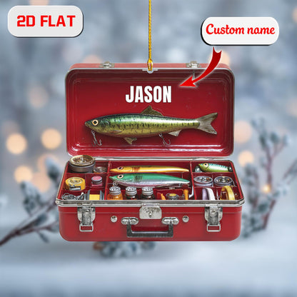 Personalized Fishing Ornament 2D Flat, Custom Fisherman Tackle Box Acrylic Gift, Unique Fisherman Christmas Keepsake Decor