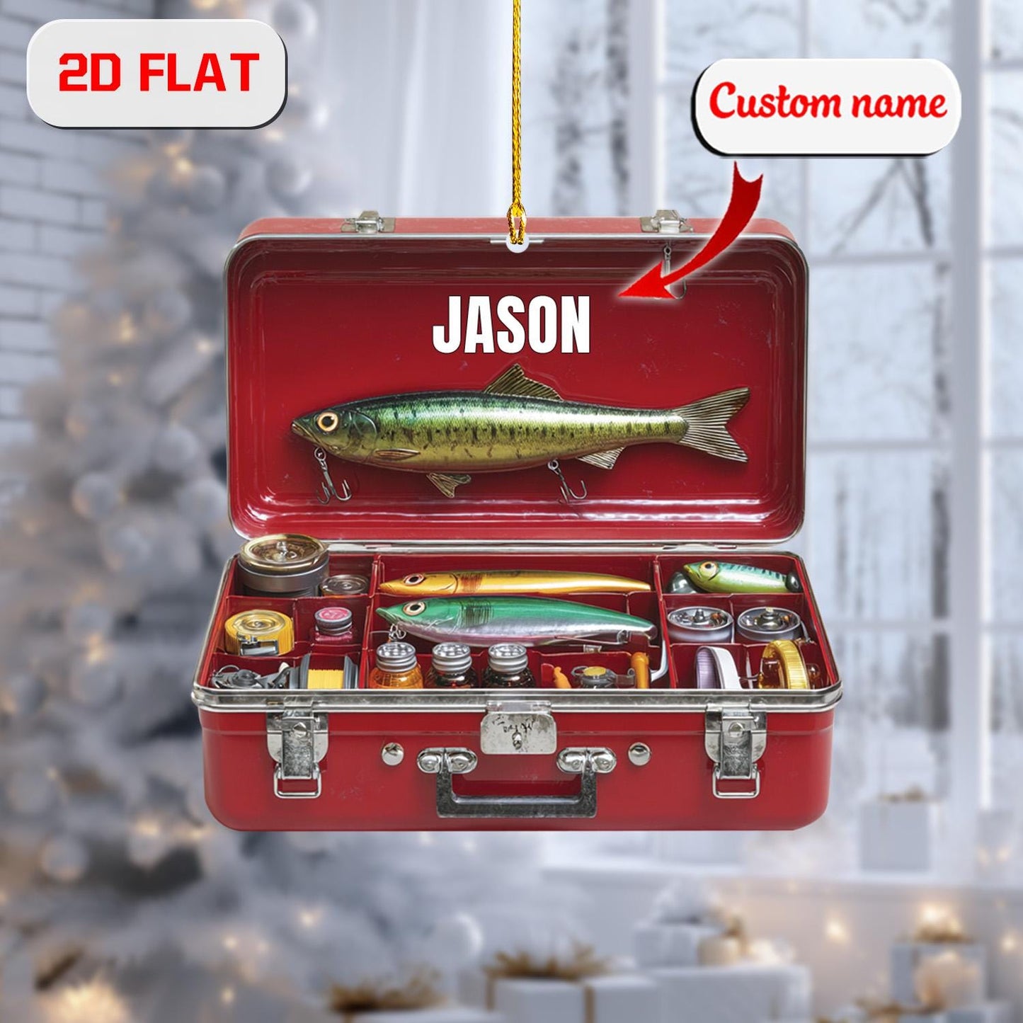 Personalized Fishing Ornament 2D Flat, Custom Fisherman Tackle Box Acrylic Gift, Unique Fisherman Christmas Keepsake Decor