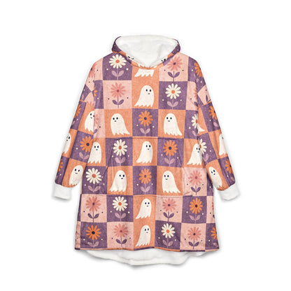 Cozy Ghost-Themed Hooded Blanket, Cute Halloween Blanket, Spooky Home Decor, Warm Snuggie for Autumn Evenings, Gift for Kids and Adults