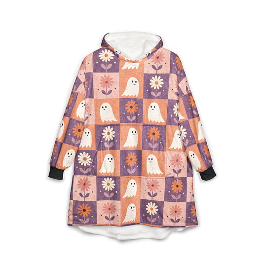 Cozy Ghost-Themed Hooded Blanket, Cute Halloween Blanket, Spooky Home Decor, Warm Snuggie for Autumn Evenings, Gift for Kids and Adults