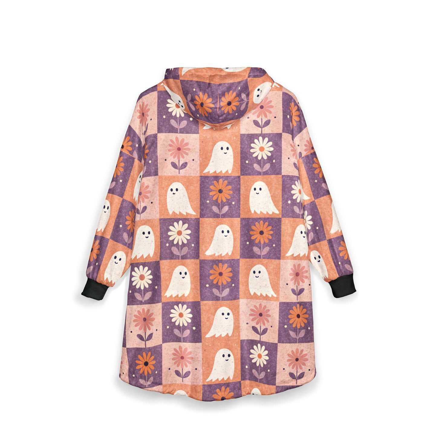 Cozy Ghost-Themed Hooded Blanket, Cute Halloween Blanket, Spooky Home Decor, Warm Snuggie for Autumn Evenings, Gift for Kids and Adults