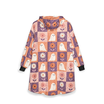 Cozy Ghost-Themed Hooded Blanket, Cute Halloween Blanket, Spooky Home Decor, Warm Snuggie for Autumn Evenings, Gift for Kids and Adults