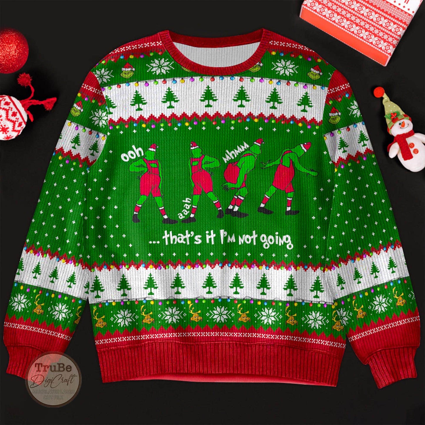 Funny Grinch Christmas Ugly Sweater, Merry Grinchmas Sweater, Holiday Eve Outfit, Green Monster Outfit, Grinch Cartoon Lovers, I'm not Going