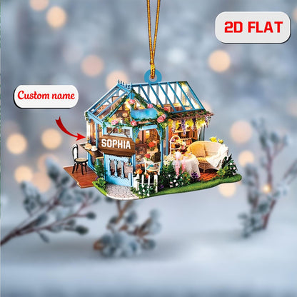 Custom 2D Flat Greenhouse Ornament, Personalized Acrylic Christmas Decoration, Holiday Gift for Gardener Florist Plant Lover Shop Owner