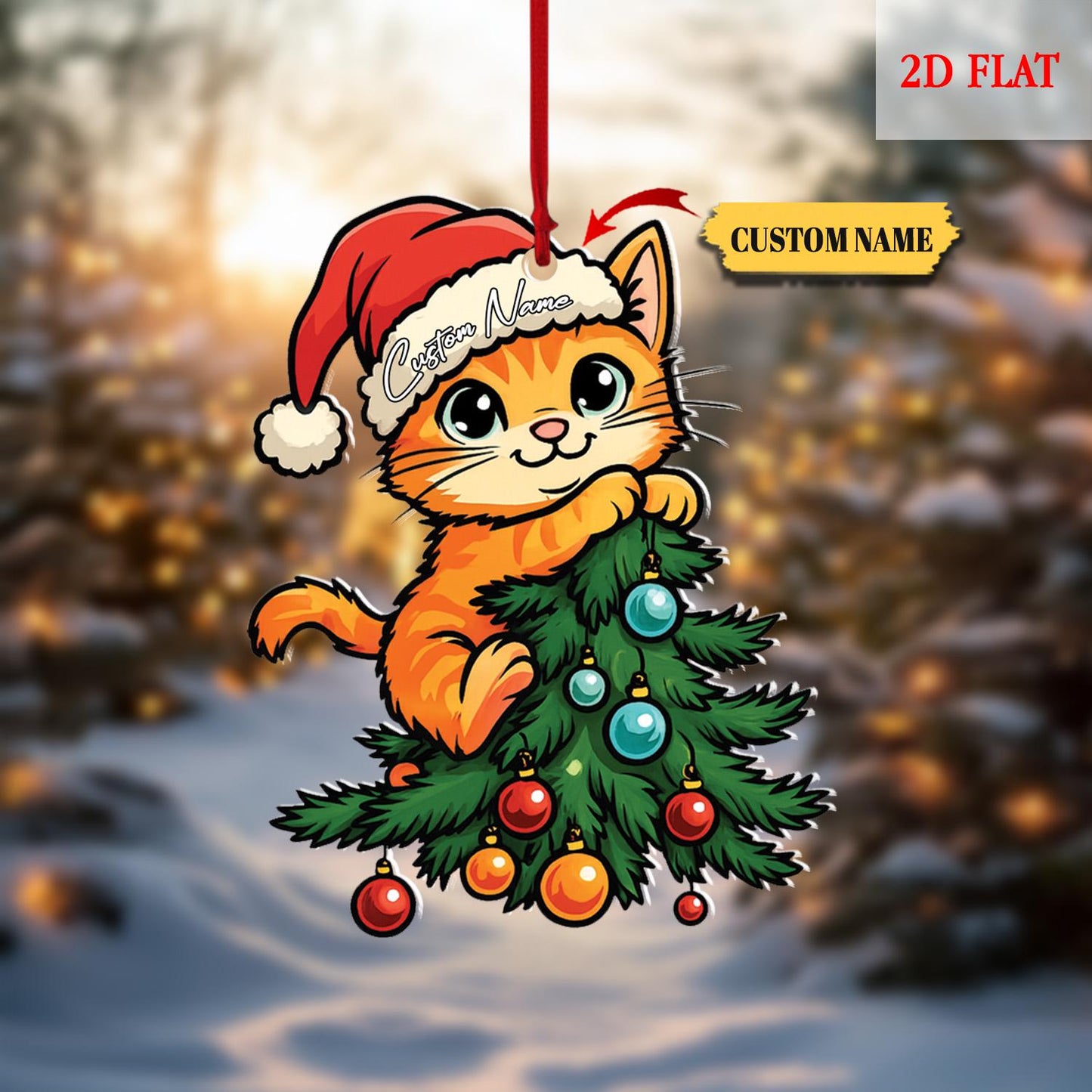 Custom Name Cute Cat Christmas  Flat 2D Ornament Acrylic Ornament, Christmas Tree Decor, Gift For Cat Lover, Cat Lover, Christmas Decoration