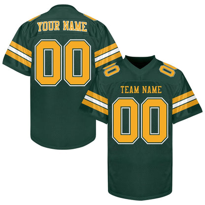 Customized  Football Jersey Men Women Youth Kid, White Green Gold Football Shirt Printed Name Number and Logo, Practice Sports Uniform