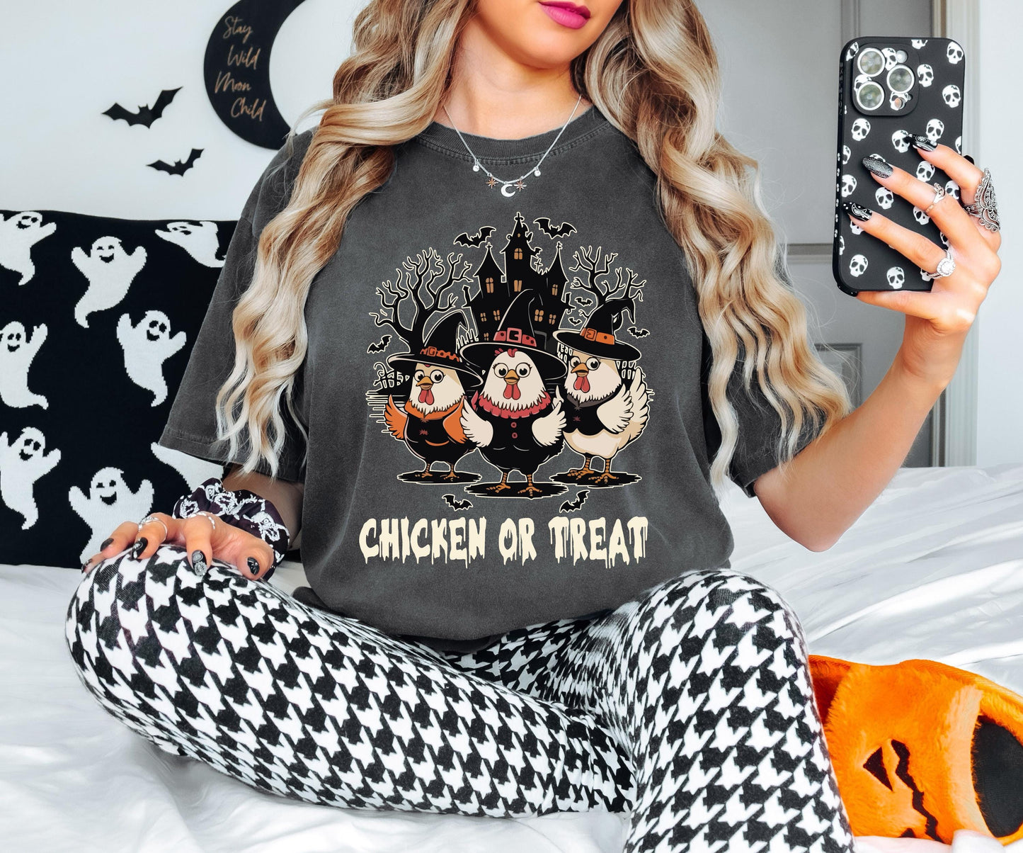 Spooky Chicken Or Treat Shirt, Halloween Chicken T-Shirt, Horror Chicken House Tee, Ghost Chicken Sweatshirt, Halloween Holiday Gift