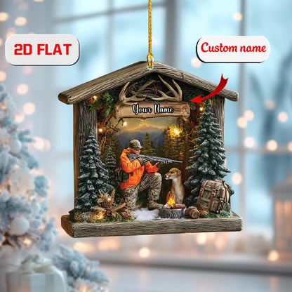 Personalized Hunter & Dog Christmas Ornament: Rustic Country Decor