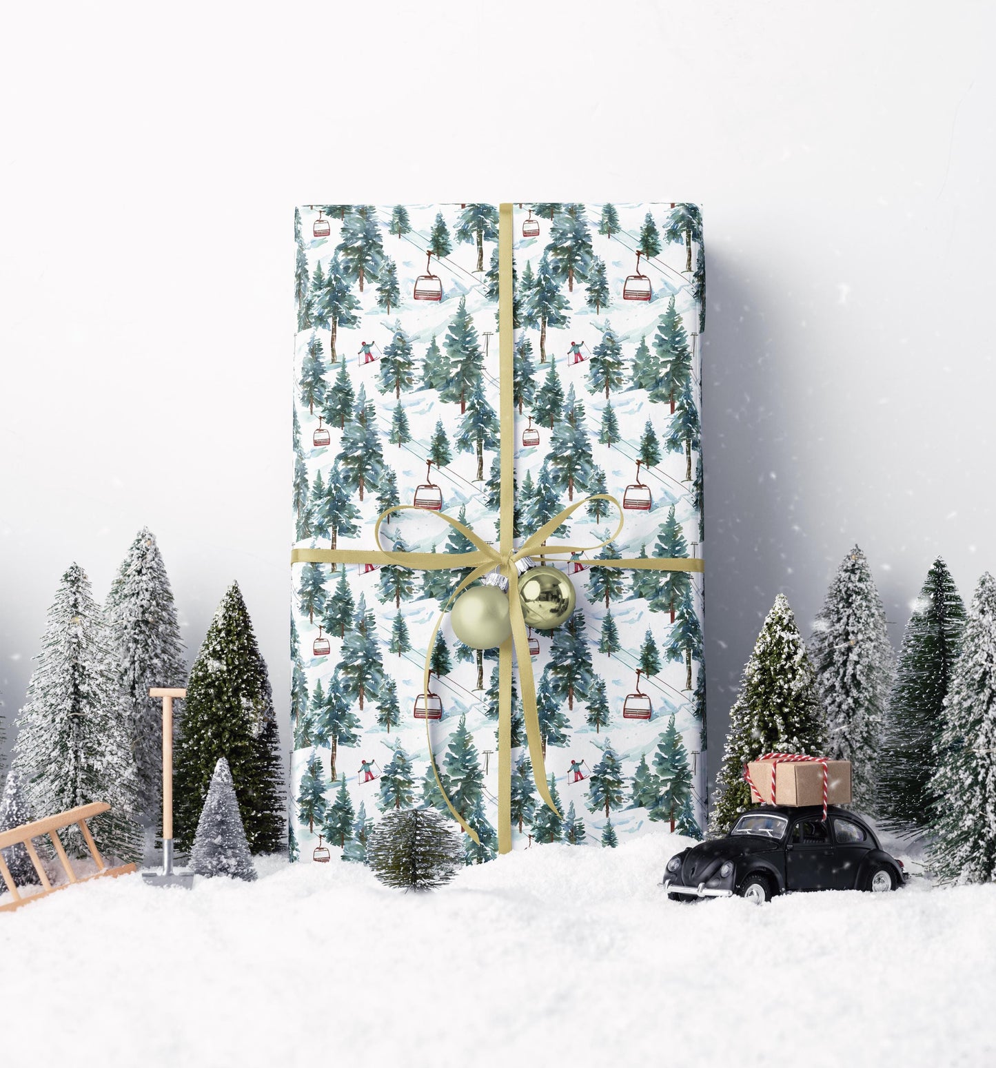 Ski Lover Wrapping Paper Mountain Landscape Gift Wrap for Snowboarders and Skiers Holiday Present Idea #24