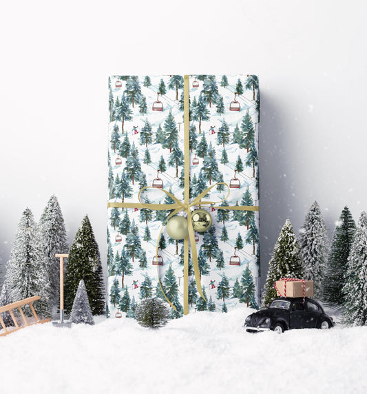 Ski Lover Wrapping Paper Mountain Landscape Gift Wrap for Snowboarders and Skiers Holiday Present Idea #24