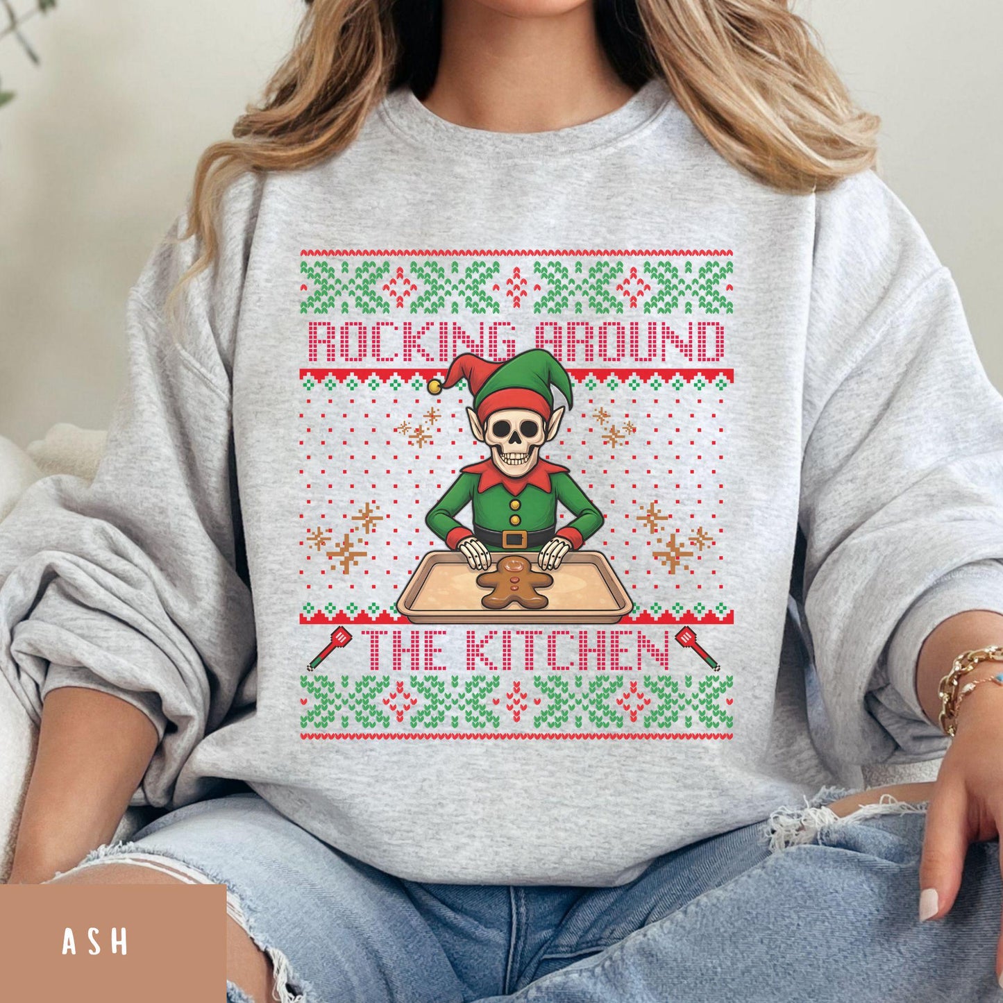 Rockin' Around the Christmas Tree Shirt Ugly Christmas Sweater Funny Skeleton Shirt Gift for Baker Funny Secret Santa Gift Ideas