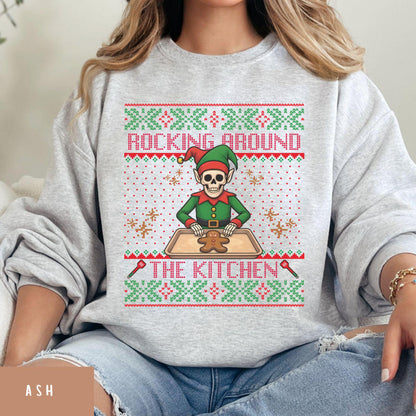 Rockin' Around the Christmas Tree Shirt Ugly Christmas Sweater Funny Skeleton Shirt Gift for Baker Funny Secret Santa Gift Ideas