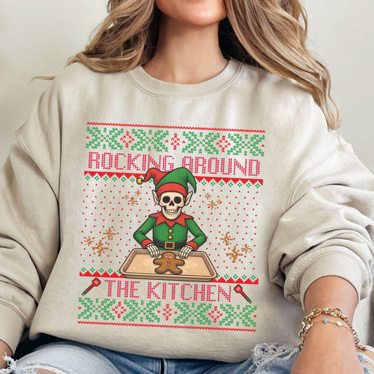 Rockin' Around the Christmas Tree Shirt Ugly Christmas Sweater Funny Skeleton Shirt Gift for Baker Funny Secret Santa Gift Ideas