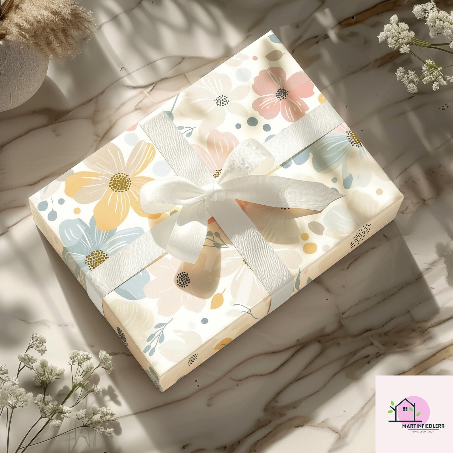 Pastel Wildflower Wrapping Paper: Elegant Botanical Print, Eco Friendly