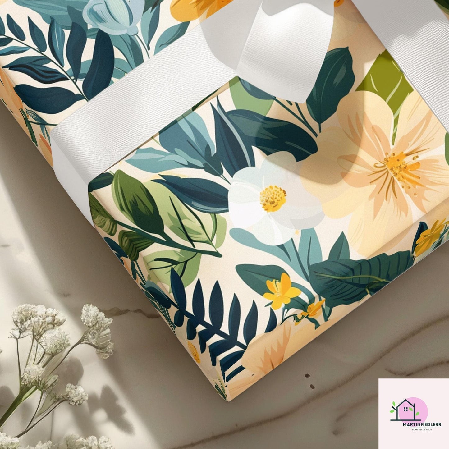 Tropical Floral Wrapping Paper: Vibrant Botanical Print on Eco-Friendly Matte Paper