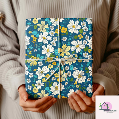 Midnight Daisy Wrapping Paper: Retro Floral Biodegradable Art Paper