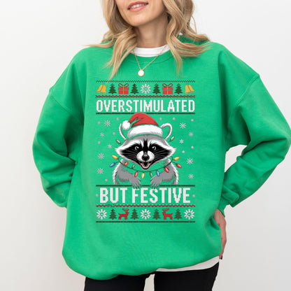 Funny Overstimulated Raccoon Christmas Sweatshirt: Ugly Holiday