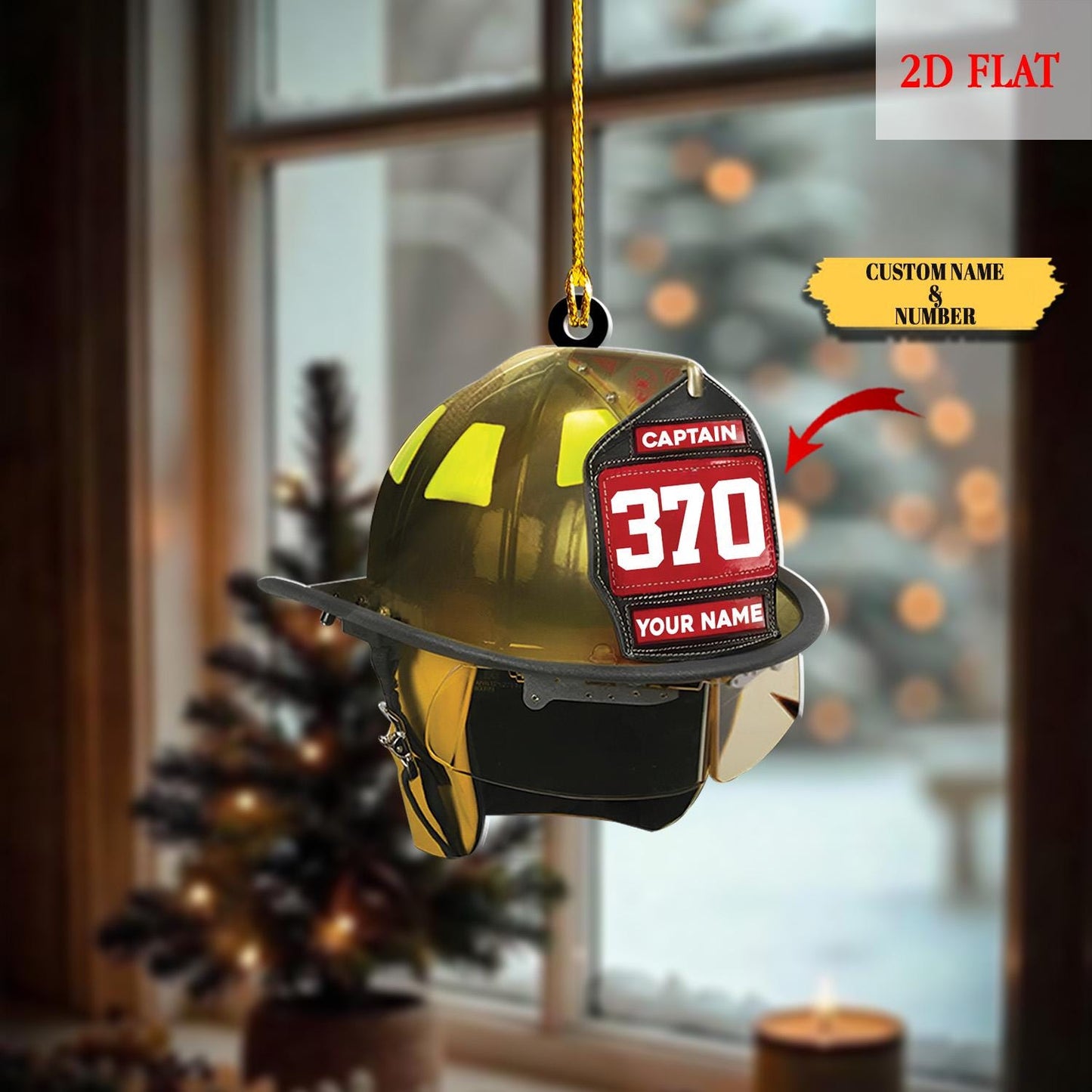 Personalized Firefighter Helmet Acrylic 2D Flat Ornament, Gift For Him Dad, Fire Fighter, Christmas Gift, Firefighter Helmet Ornament