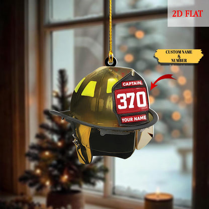 Personalized Firefighter Helmet Acrylic 2D Flat Ornament, Gift For Him Dad, Fire Fighter, Christmas Gift, Firefighter Helmet Ornament