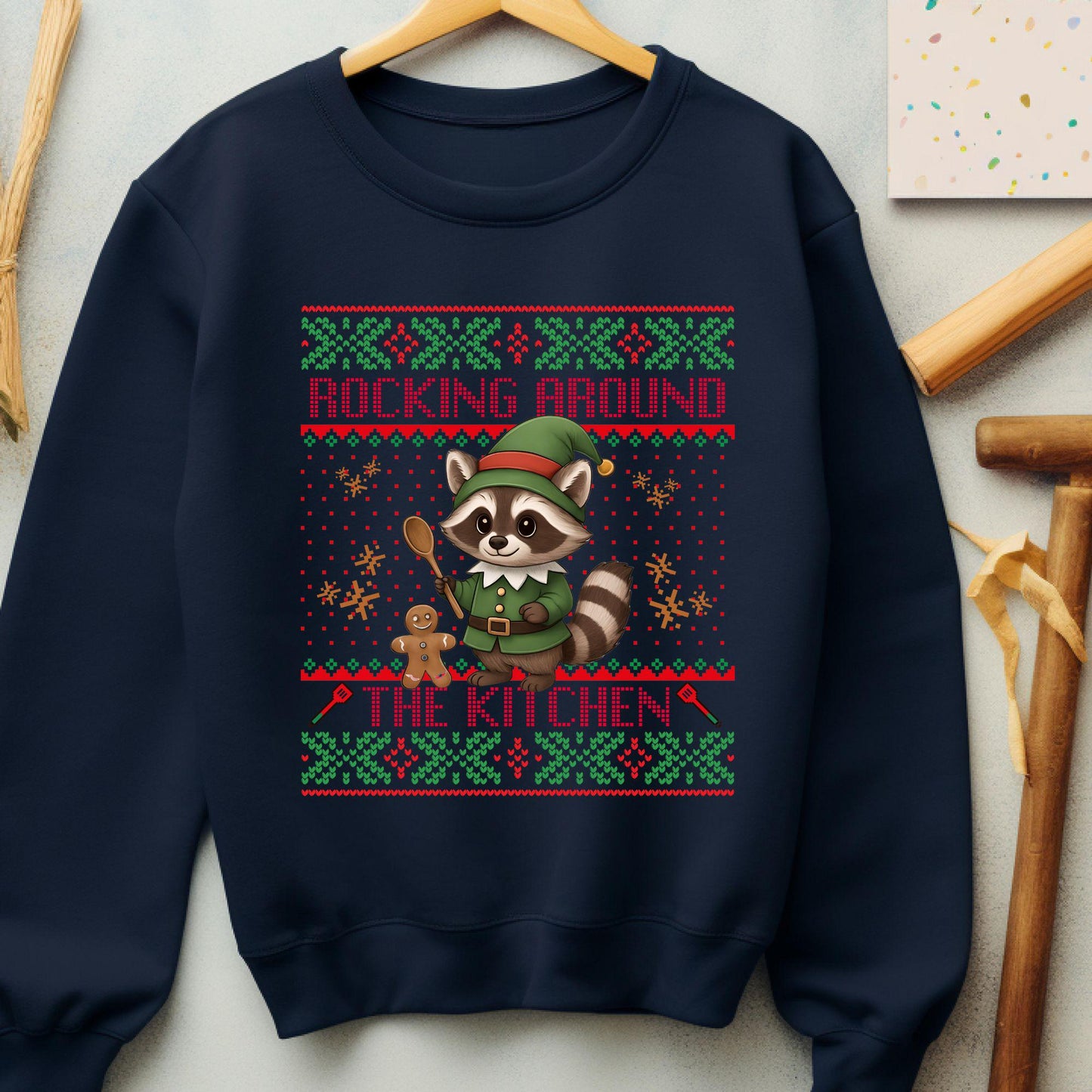 Rockin' Around the Christmas Tree Shirt Ugly Christmas Sweater Funny Raccoon Shirt Gift for Baker Funny Secret Santa Gift Ideas