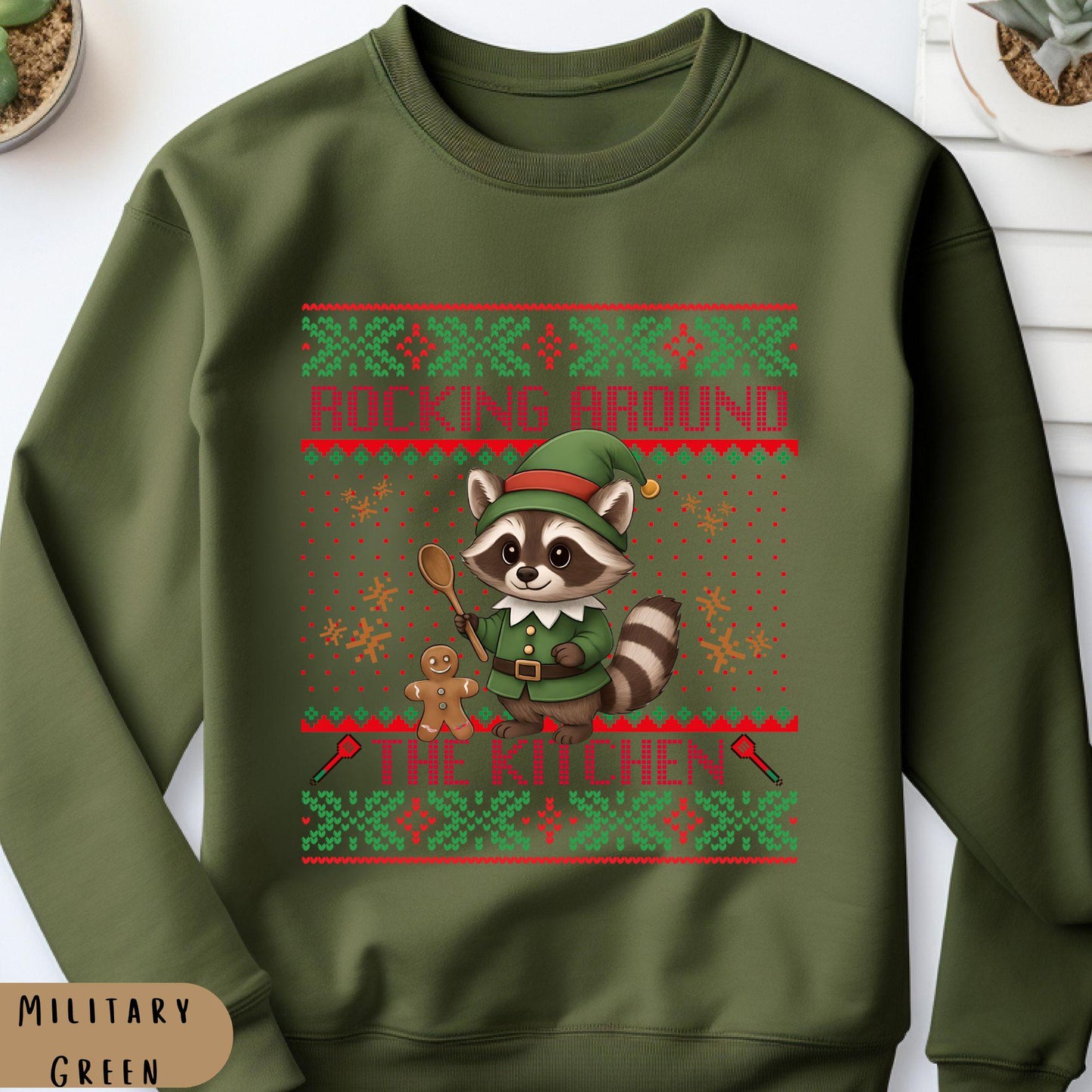 Rockin' Around the Christmas Tree Shirt Ugly Christmas Sweater Funny Raccoon Shirt Gift for Baker Funny Secret Santa Gift Ideas