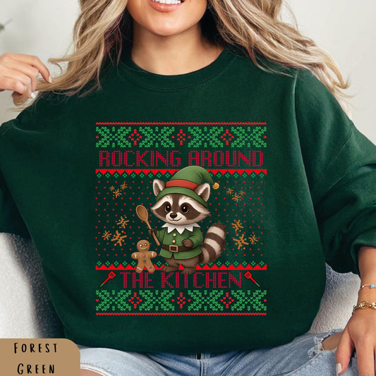Rockin' Around the Christmas Tree Shirt Ugly Christmas Sweater Funny Raccoon Shirt Gift for Baker Funny Secret Santa Gift Ideas