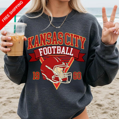 Kansas City Football 90s Style Shirt, Retro Kansas City Football Crewneck Sweatshirt, Football Shirt, Kansas City Fan Gifts