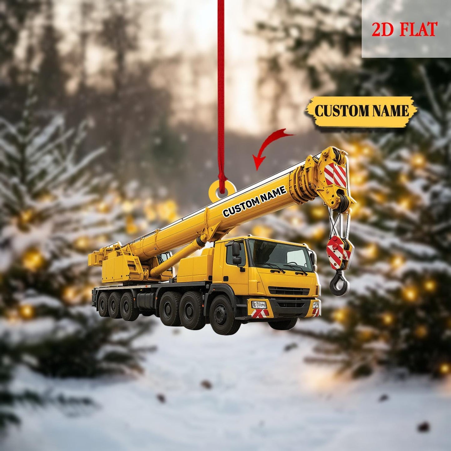 Custom Name Crane Truck Flat 2D Ornament, Christmas Tree Hanging Decor, Christmas Ornament, Heavy Equipment Operator Ornament Hanging